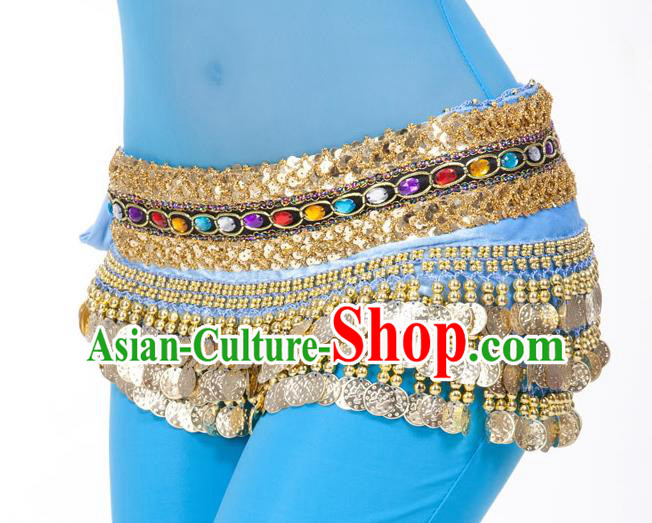 Asian Indian Belly Dance Diamante Waist Accessories Blue Waistband India Raks Sharki Belts for Women