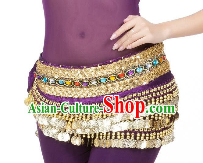 Asian Indian Belly Dance Diamante Waist Accessories Purple Waistband India Raks Sharki Belts for Women