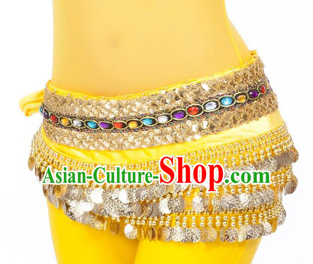 Asian Indian Belly Dance Diamante Waist Accessories Yellow Waistband India Raks Sharki Belts for Women