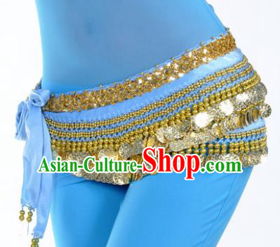 Asian Indian Traditional Belly Dance Blue Waist Accessories Waistband India Raks Sharki Belts for Women