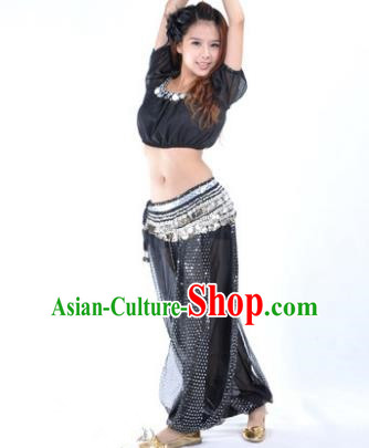 Asian Indian Belly Dance Costume Stage Performance Yoga Black Uniform, India Raks Sharki Dress for Women