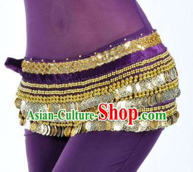 Asian Indian Traditional Belly Dance Purple Waist Accessories Waistband India Raks Sharki Belts for Women