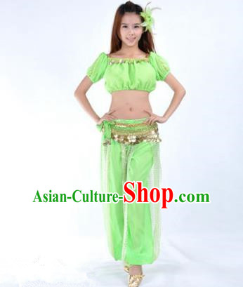 Asian Indian Belly Dance Costume Stage Performance Yoga Light Green Uniform, India Raks Sharki Dress for Women