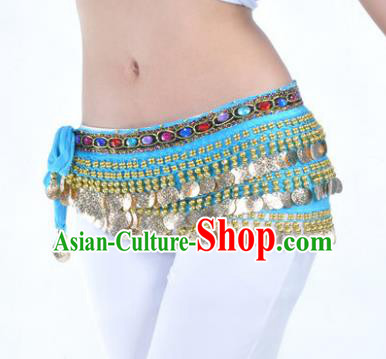 Asian Indian Traditional Belly Dance Blue Belts Waistband India Raks Sharki Waist Accessories for Women