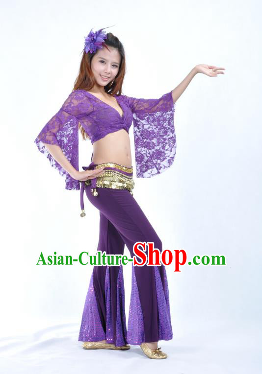 Indian Belly Dance Purple Lace Costume India Raks Sharki Suits Oriental Dance Clothing for Women