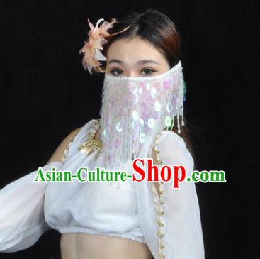 Indian Belly Dance Accessories White Paillette Yashmak India Traditional Dance Mask Veil for for Women