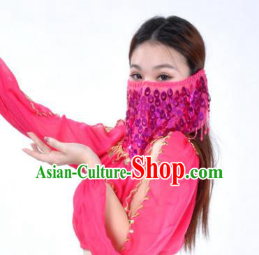 Indian Belly Dance Accessories Rosy Paillette Yashmak India Traditional Dance Mask Veil for for Women