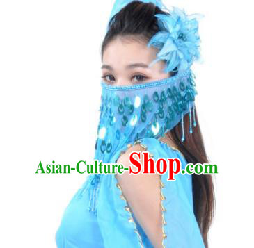 Indian Belly Dance Accessories Blue Paillette Yashmak India Traditional Dance Mask Veil for for Women