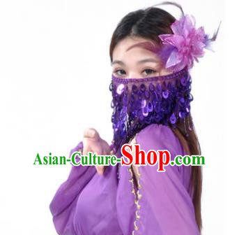 Indian Belly Dance Accessories Purple Paillette Yashmak India Traditional Dance Mask Veil for for Women