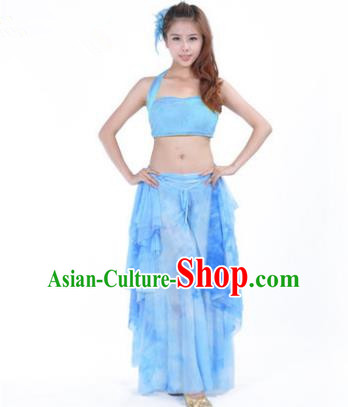 Indian Belly Dance Yoga Blue Dress, India Raks Sharki Dance Clothing for Women