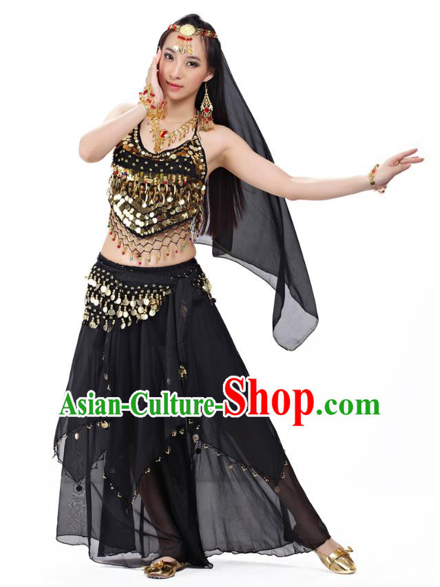 Top Indian Belly Dance Costume Oriental Dance Black Dress, India Raks Sharki Clothing for Women