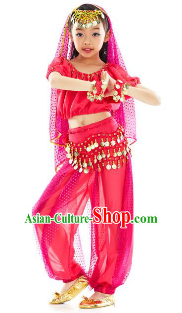 Top Indian Belly Dance Costume Oriental Dance Rosy Dress, India Raks Sharki Clothing for Kids