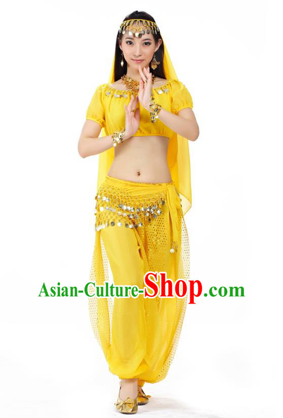 Top Indian Bollywood Belly Dance Costume Oriental Dance Yellow Dress, India Raks Sharki Clothing for Women