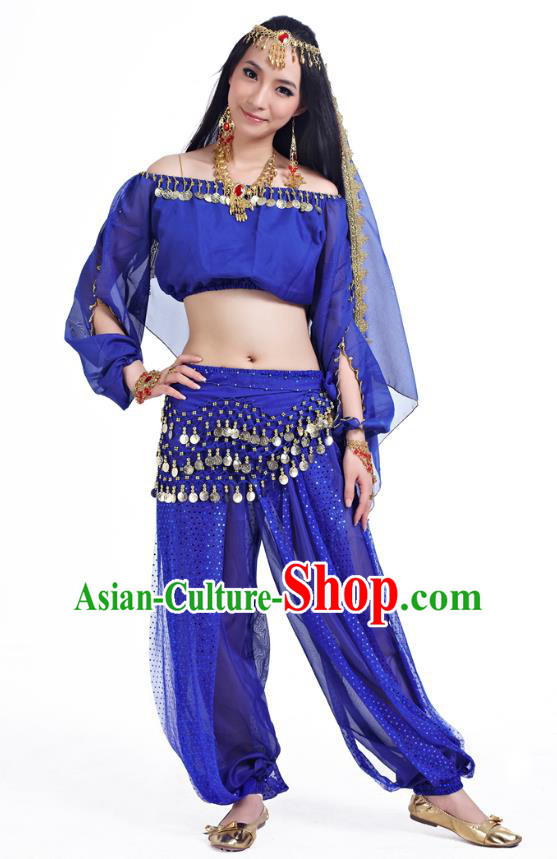 Top Indian Bollywood Belly Dance Royalblue Costume Oriental Dance Stage Performance Clothing for Women