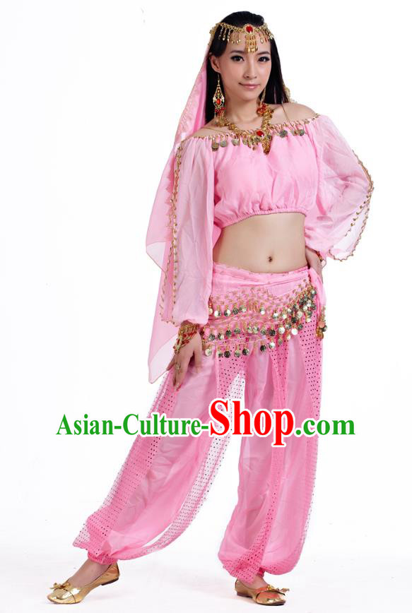 Top Indian Bollywood Belly Dance Pink Costume Oriental Dance Stage Performance Clothing for Women