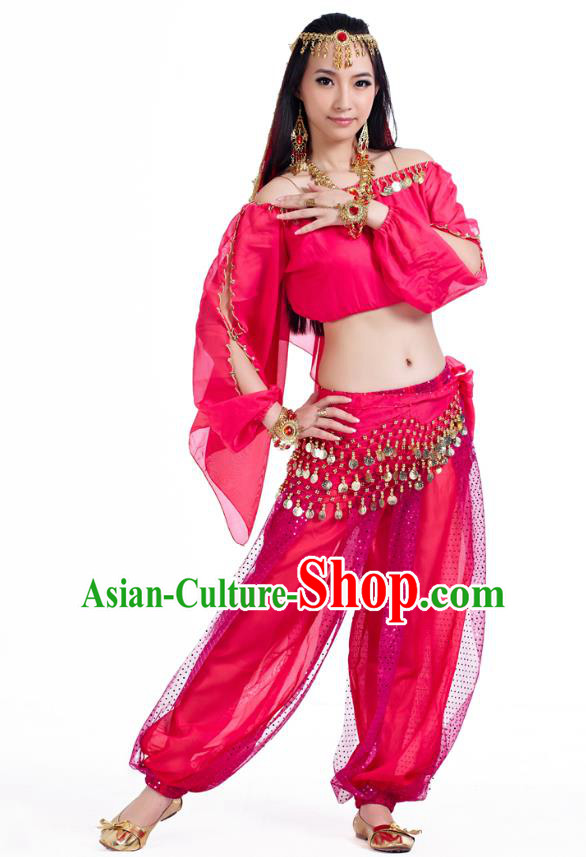 Top Indian Bollywood Belly Dance Rosy Costume Oriental Dance Stage Performance Clothing for Women