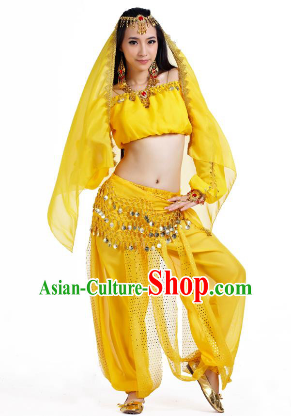 Top Indian Bollywood Belly Dance Yellow Costume Oriental Dance Stage Performance Clothing for Women