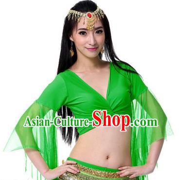 Indian Oriental Dance Belly Dance Costume Upper Outer Garment India Raks Sharki Green Blouse for Women