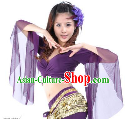 Indian Oriental Dance Belly Dance Costume Upper Outer Garment India Raks Sharki Purple Blouse for Women