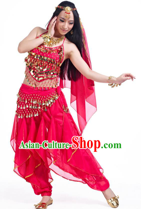 Indian Oriental Belly Dance Rosy Costume, India Raks Sharki Bollywood Dance Clothing for Women