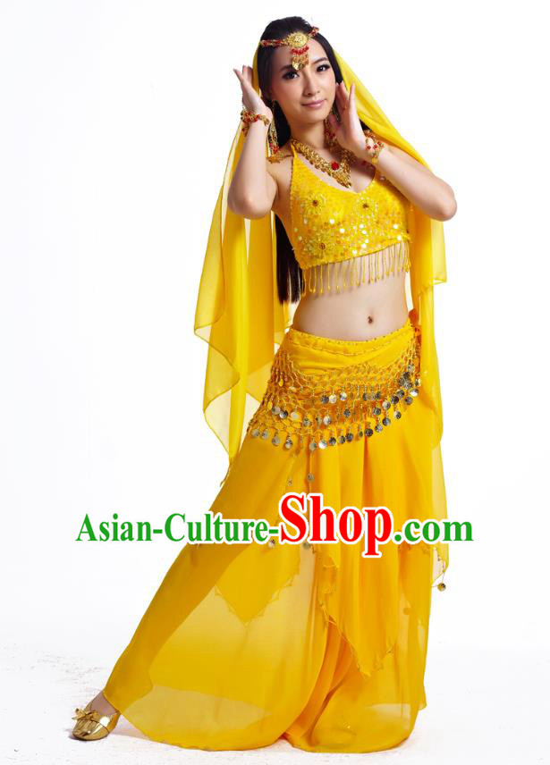 Indian Belly Dance Costume Oriental Dance Yellow Dress, India Raks Sharki Bollywood Dance Clothing for Women