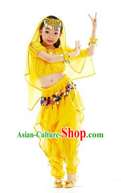 Top Indian Belly Dance Yellow Costume Oriental Dance Stage Performance Clothing for Kids