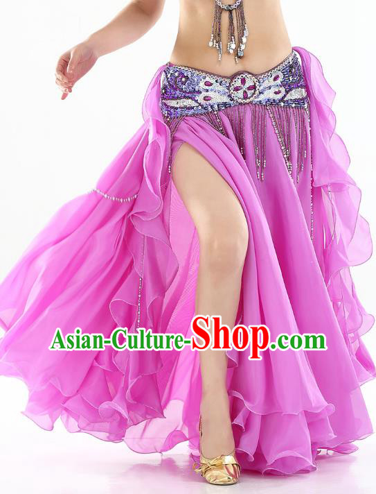 Top Indian Belly Dance Costume High Split Lilac Skirt Oriental Dance Stage Performance Clothing for Women