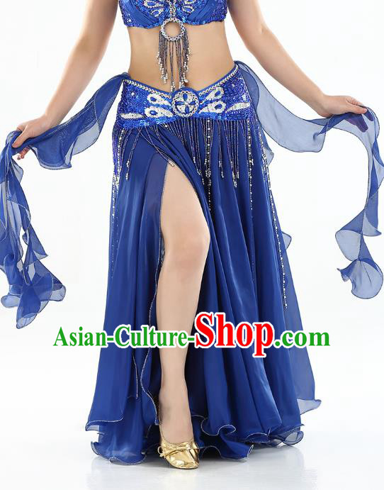 Top Indian Belly Dance Costume High Split Royalblue Skirt Oriental Dance Stage Performance Clothing for Women