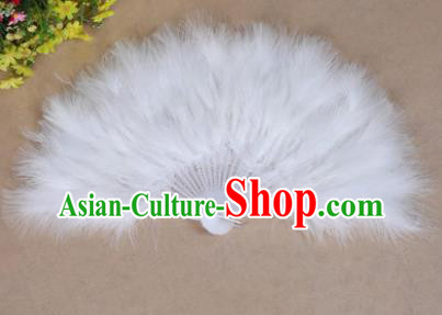 China Folk Dance Folding Fans Yanko Dance White Feather Fans for Women