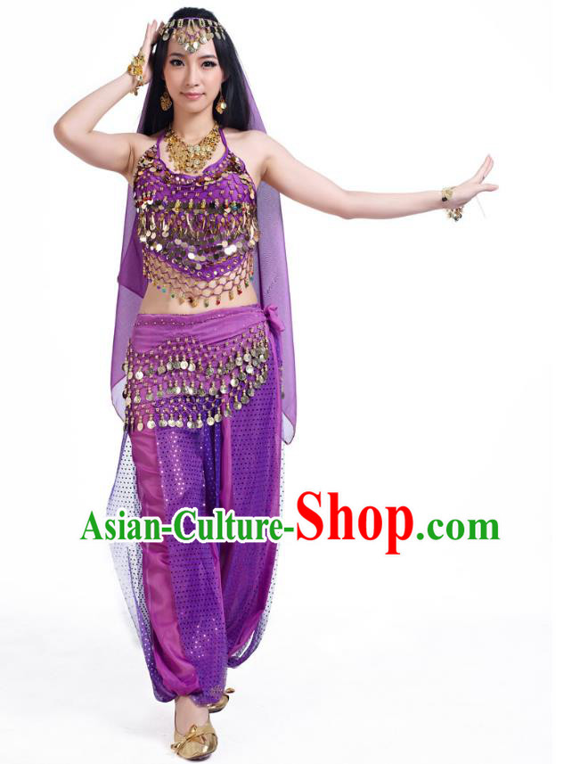 Indian Belly Dance Costume Bollywood Oriental Dance Purple Clothing for Women