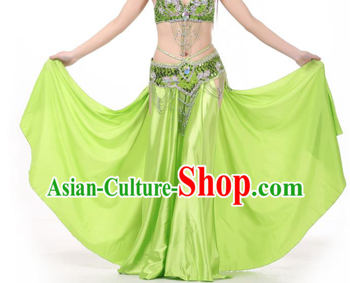 Indian Belly Dance Costume Bollywood Oriental Dance Light Green Satin Skirt for Women