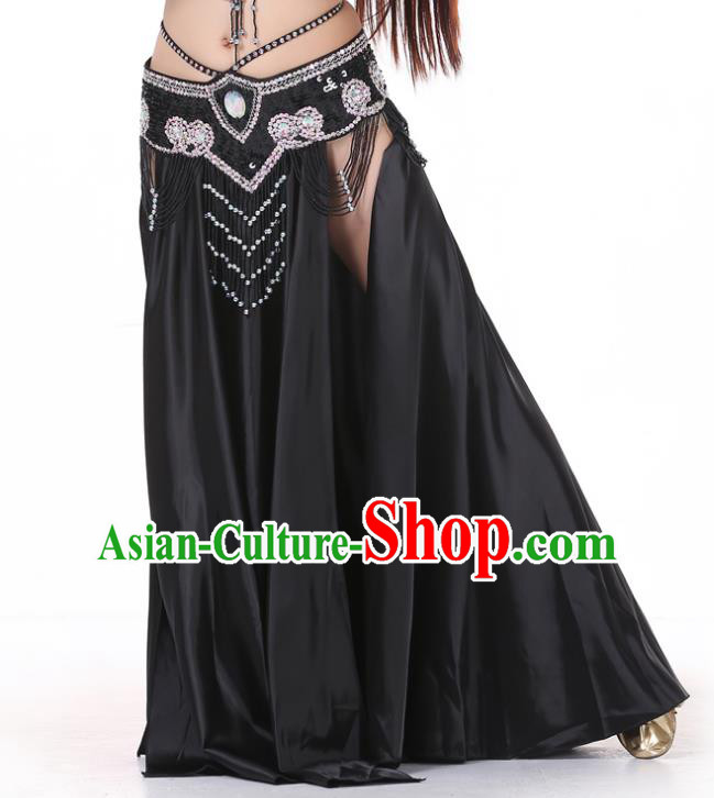 Indian Belly Dance Costume Bollywood Oriental Dance Black Satin Skirt for Women