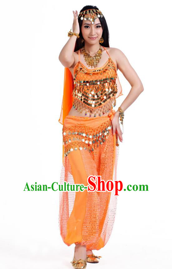 Indian Belly Dance Costume Bollywood Oriental Dance Orange Clothing for Women