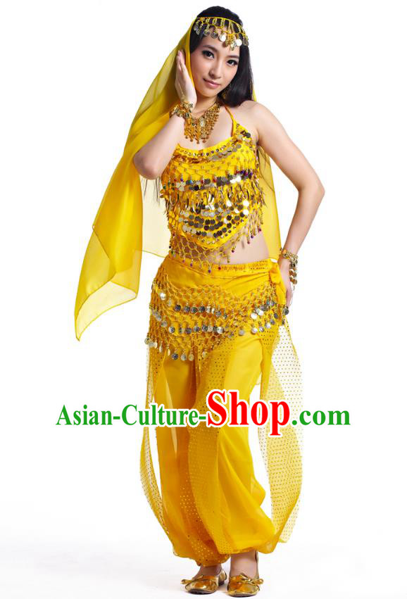 Indian Belly Dance Costume Bollywood Oriental Dance Yellow Clothing for Women
