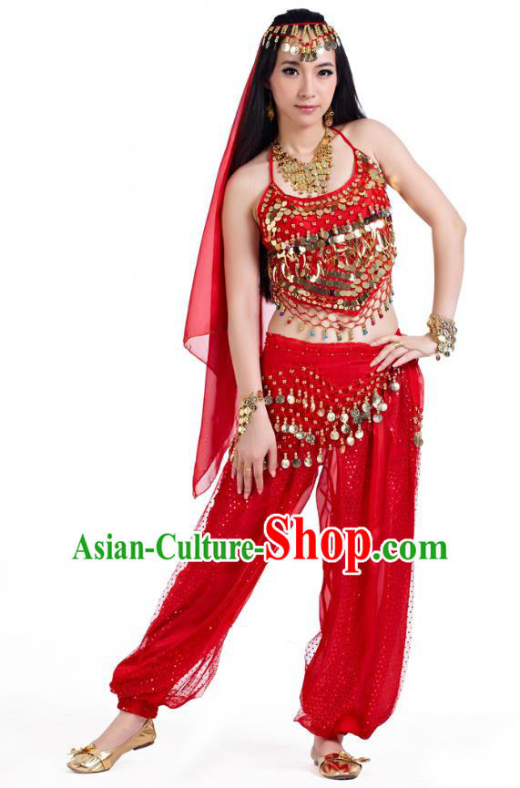 Indian Belly Dance Costume Bollywood Oriental Dance Red Clothing for Women