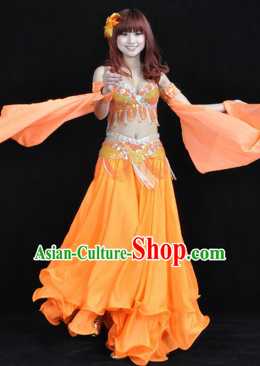 Indian Belly Dance Orange Dress Bollywood Oriental Dance Clothing for Women
