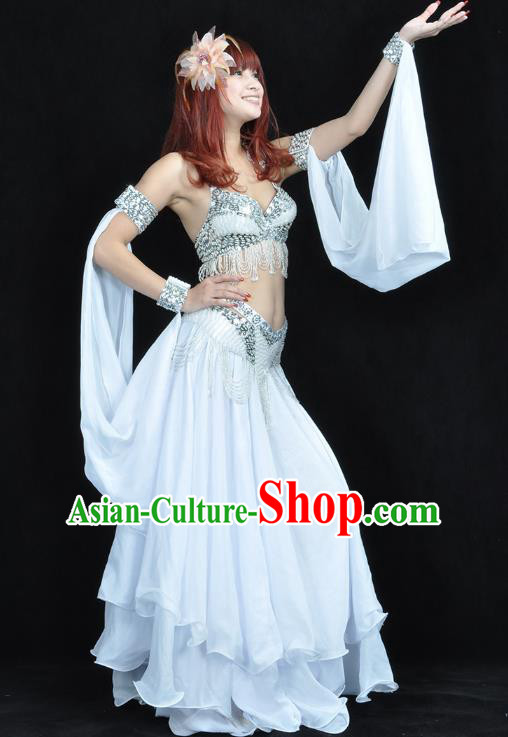 Indian Belly Dance White Dress Bollywood Oriental Dance Clothing for Women