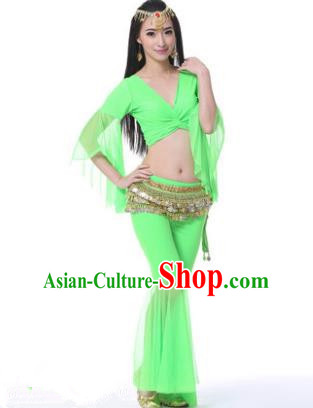 Asian Indian Belly Dance Training Green Uniform India Bollywood Oriental Dance Clothing for Women