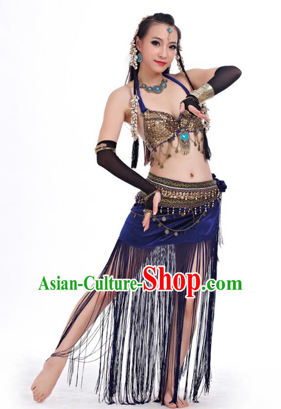 Asian Indian Belly Dance Primitive Tribe Dance Blue Costume India Bollywood Oriental Dance Clothing for Women