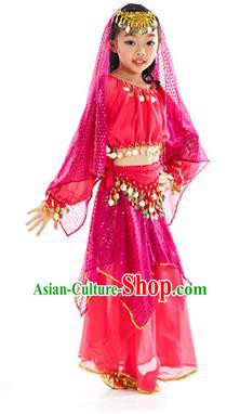 Indian Traditional Belly Dance Rosy Dress Asian India Oriental Dance Costume for Kids