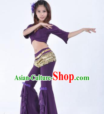 Indian Traditional Belly Dance Purple Uniform Asian India Oriental Dance Costume for Women