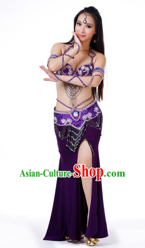 Indian Traditional Belly Dance Purple Dress Asian India Sexy Oriental Dance Costume for Women