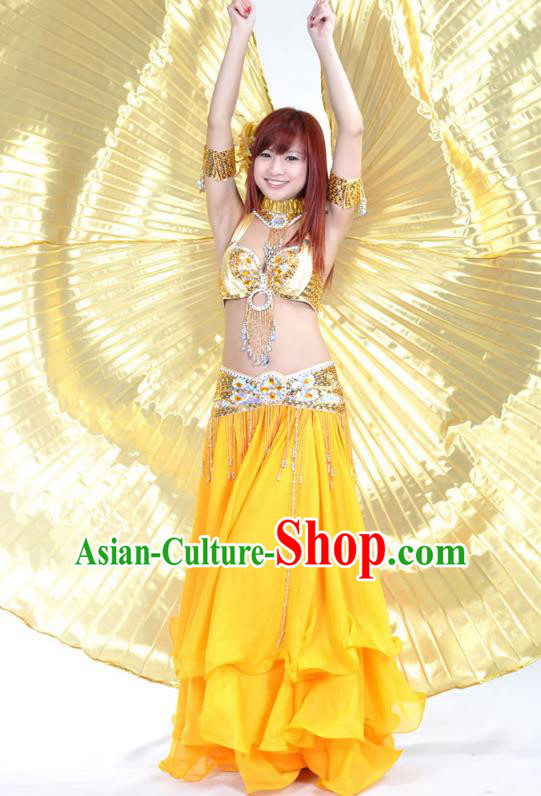 Indian Bollywood Belly Dance Yellow Dress Clothing Asian India Oriental Dance Costume for Women