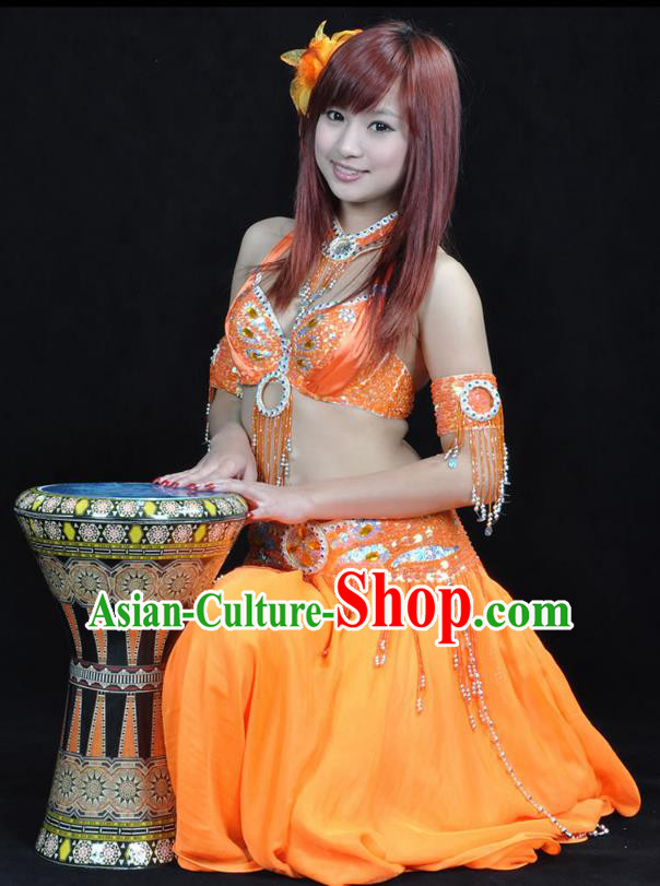 Indian Bollywood Belly Dance Orange Dress Clothing Asian India Oriental Dance Costume for Women