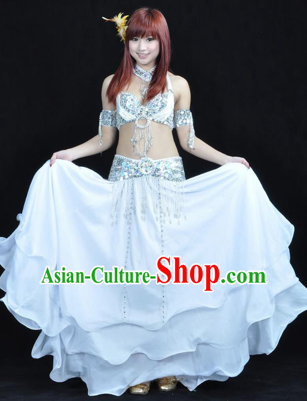 Indian Bollywood Belly Dance White Dress Clothing Asian India Oriental Dance Costume for Women