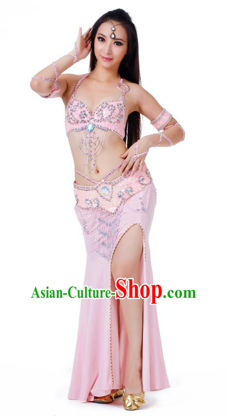 Indian Traditional Belly Dance Pink Dress Asian India Sexy Oriental Dance Costume for Women