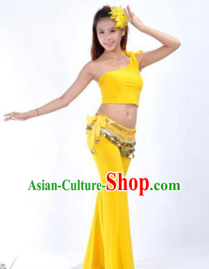 Asian Indian Belly Dance Costume India Oriental Dance Yellow Suits for Women