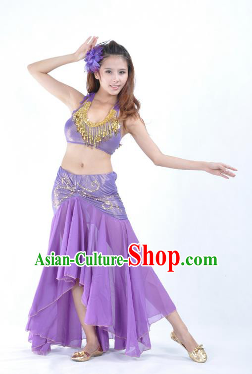 Asian Indian Traditional Belly Dance Costume India Oriental Dance Purple Dress for Women