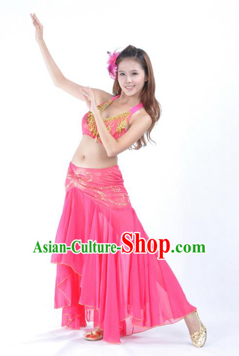 Asian Indian Traditional Belly Dance Costume India Oriental Dance Rosy Dress for Women