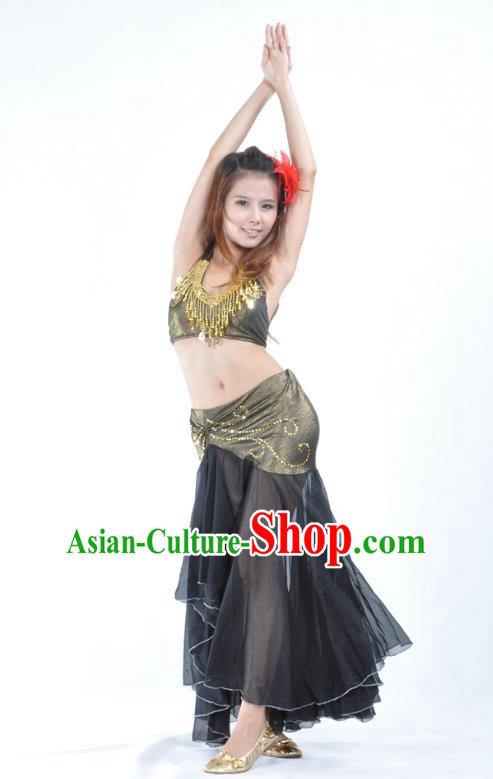 Asian Indian Traditional Belly Dance Costume India Oriental Dance Black Dress for Women